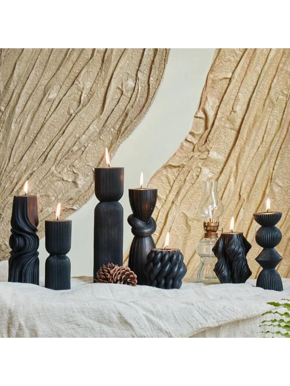 7-Pack Ribbed Soy Wax Pillar Candles - Aesthetic Home Decor & Gift Set